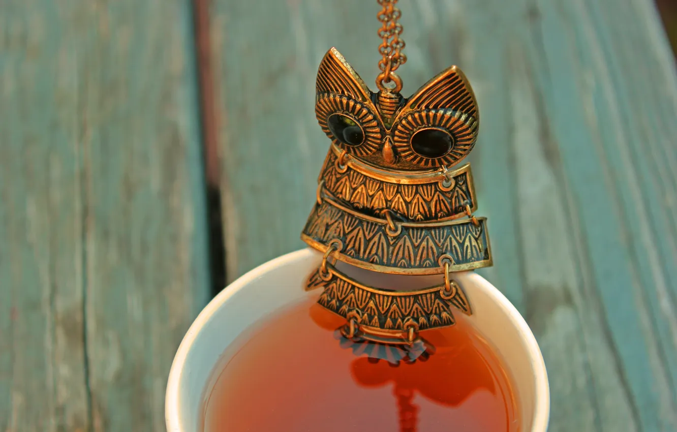 Photo wallpaper decoration, owl, tea, mug, Cup, pendant, drink