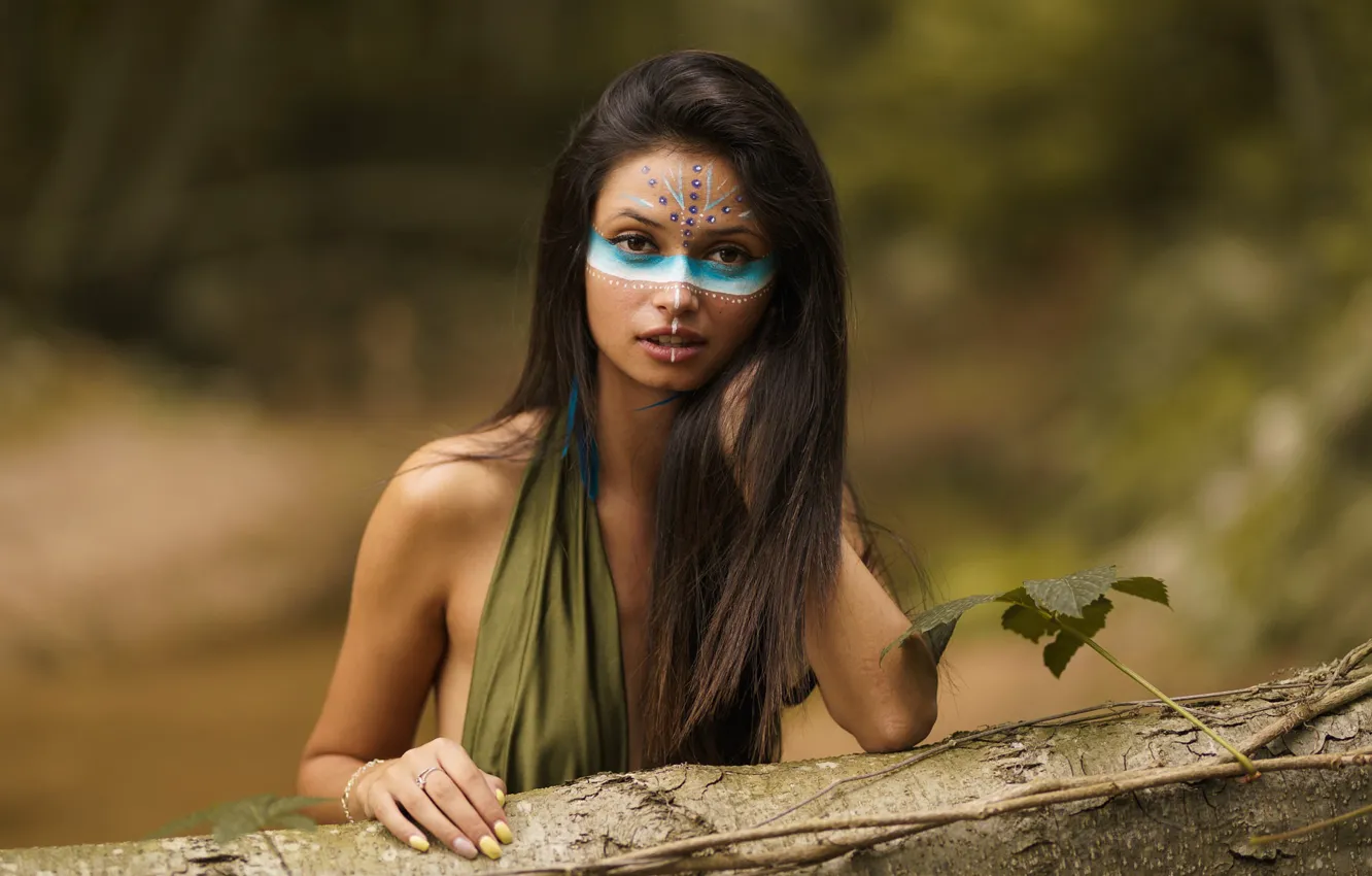 Photo wallpaper look, model, portrait, makeup, hairstyle, brown hair, nature, posing