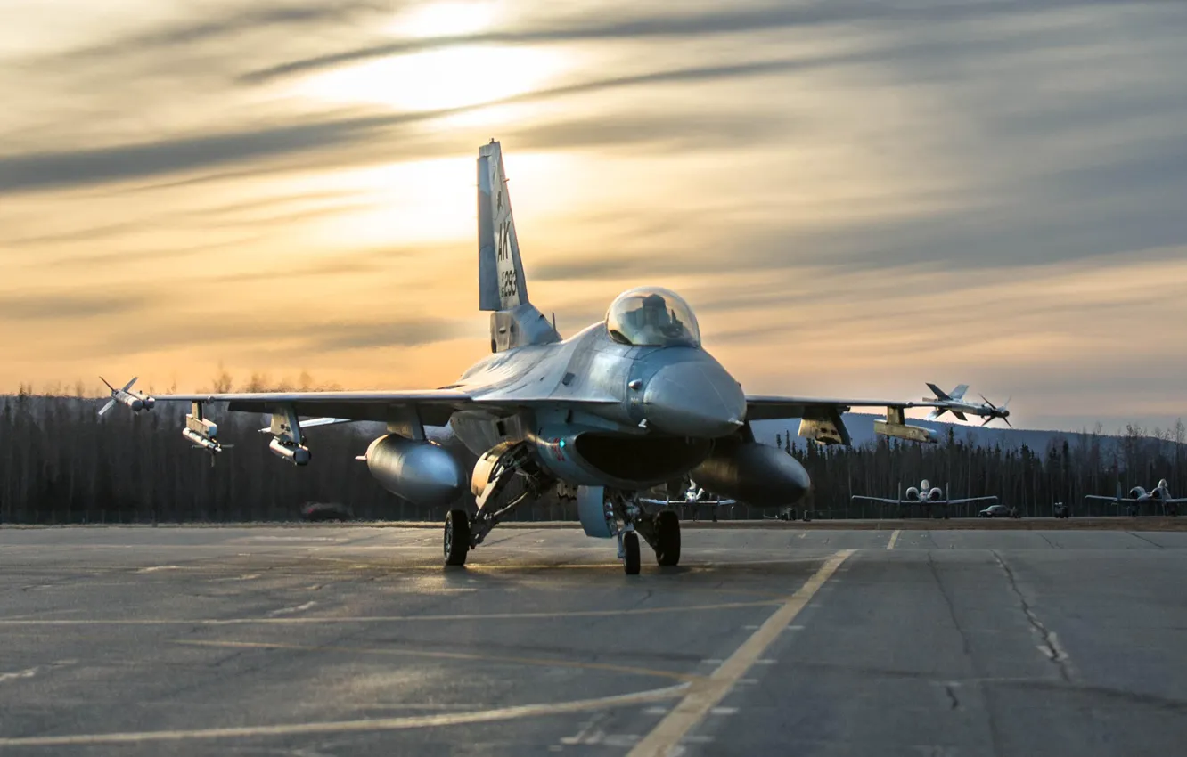 Photo wallpaper Alaska, F-16, Fighting Falcon, UNITED STATES AIR FORCE, General Dynamics, the fourth generation, multi-role fighter, …