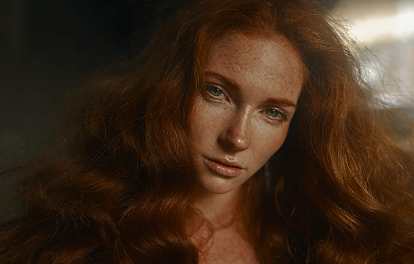 Wallpaper girl, close-up, portrait, freckles, redhead, George ...