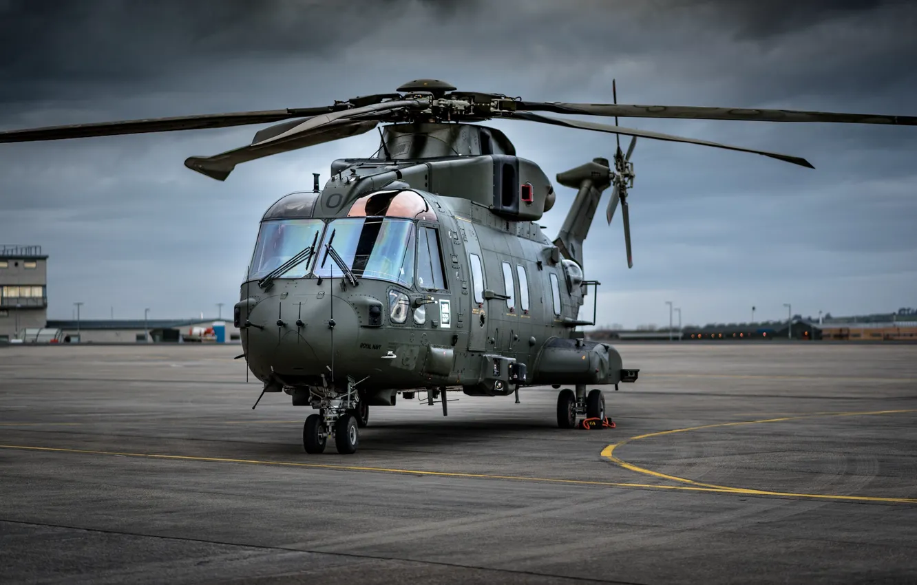 Photo wallpaper aviation, helicopter, the airfield, With, AW101 Merlin
