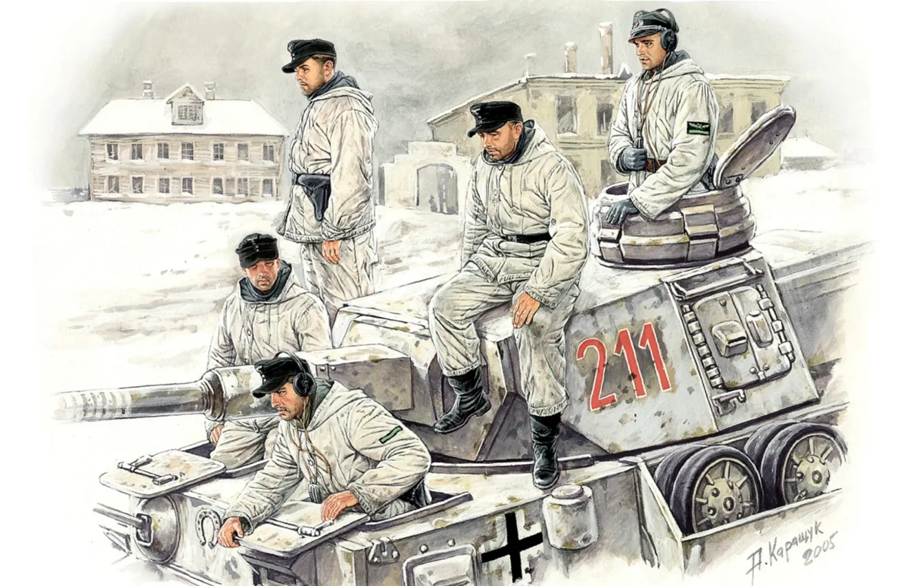 Photo wallpaper winter, the city, street, art, tank, the crew