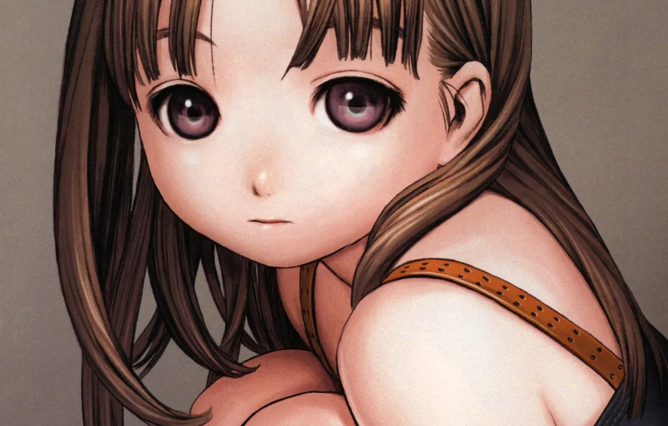 Photo wallpaper eyes, face, sadness, art, girl, sitting, Range Murata