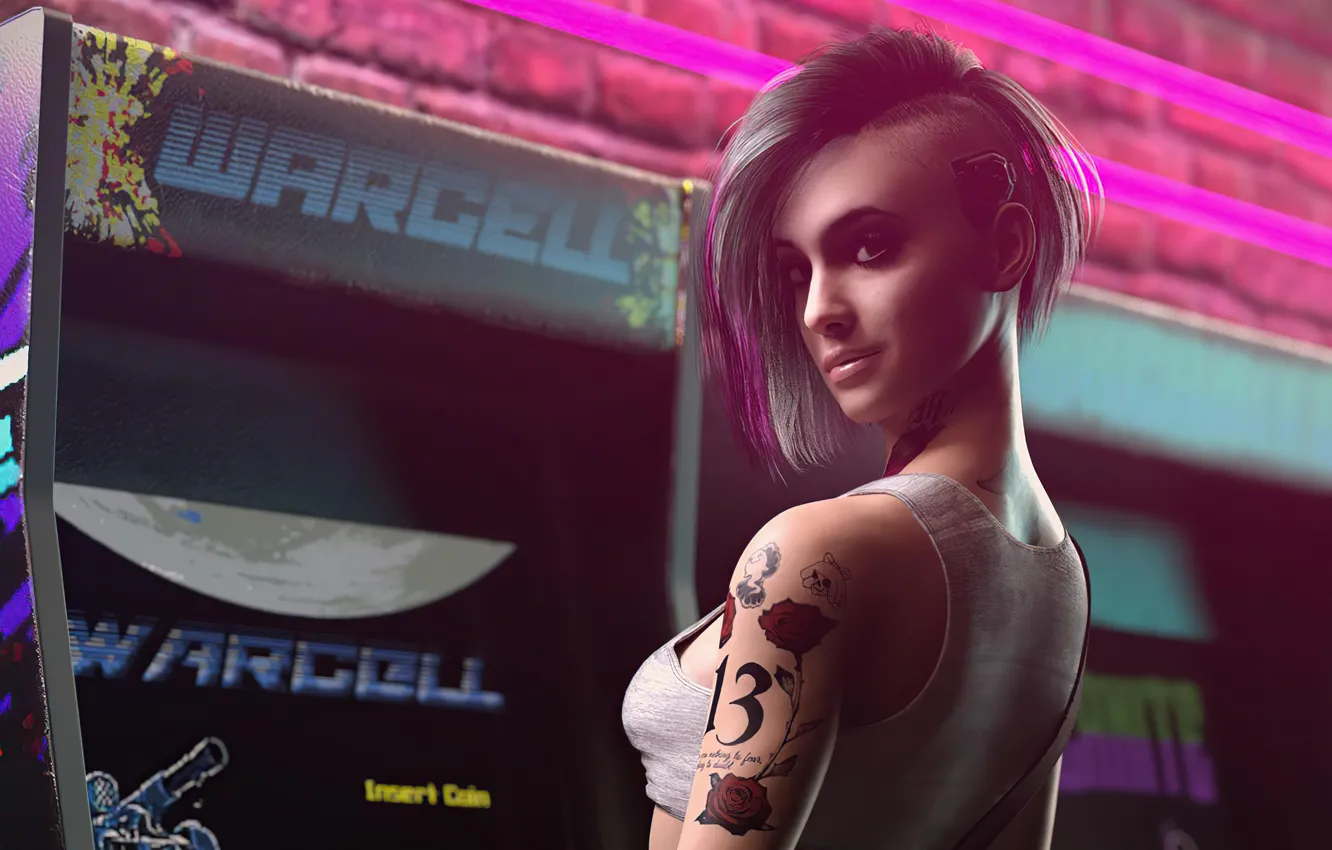 Photo wallpaper look, girl, smile, future, the game, technology, future, girl