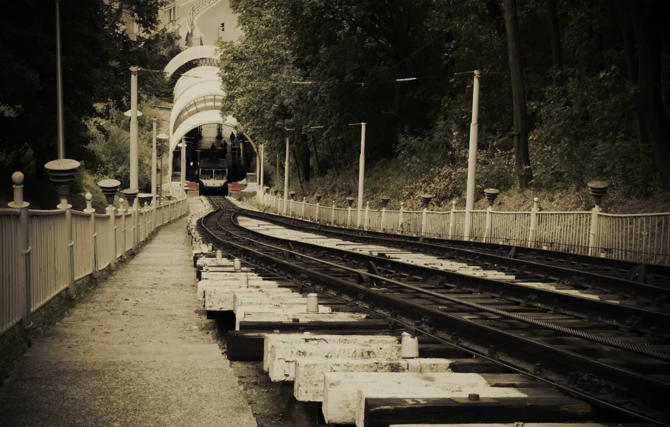 Photo wallpaper retro, the descent, rails, Kiev, the funicular