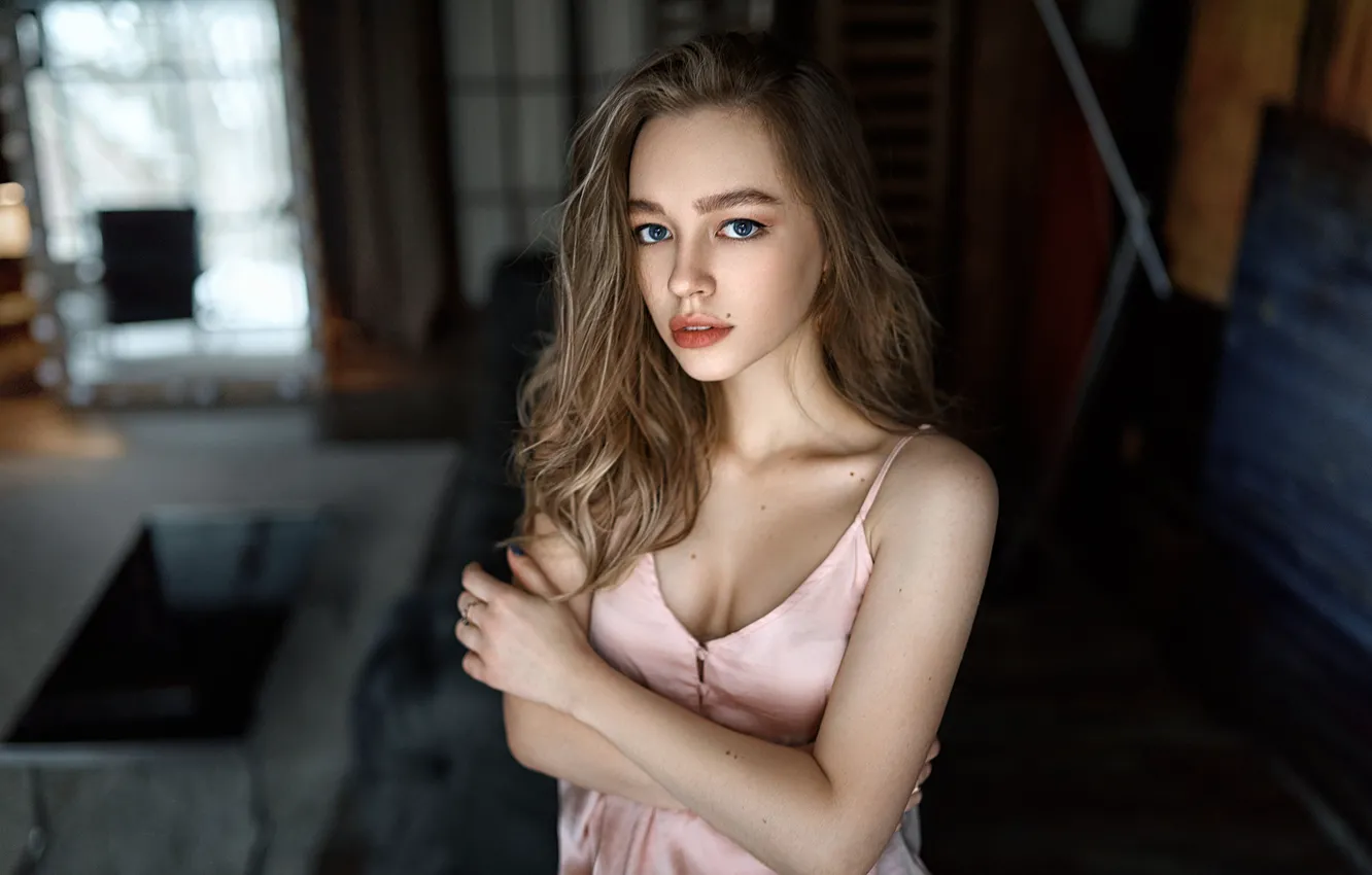 Photo wallpaper girl, cleavage, long hair, dress, brown hair, breast, photo, photographer