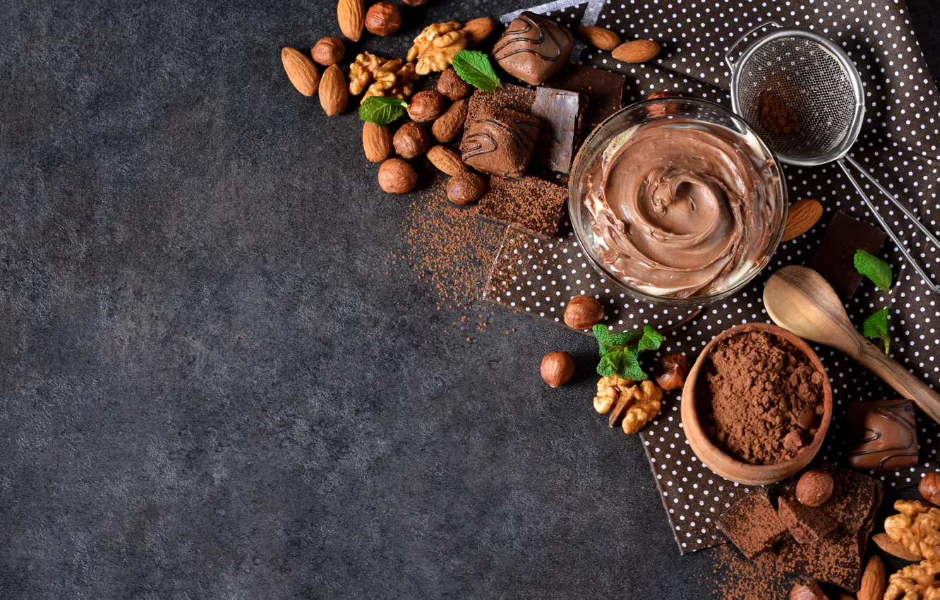 Photo wallpaper chocolate, candy, nuts, cream, Nutella, Evgeny Karandaev