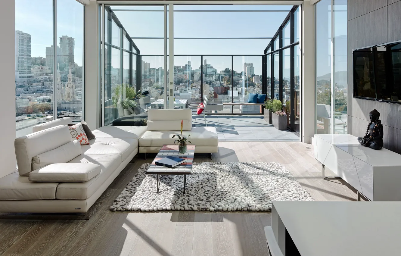 Photo wallpaper interior, penthouse, megapolis, living room, Telegraph Hill, by Feldman Architecture