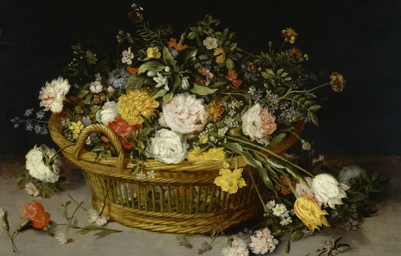 Photo wallpaper picture, still life, Jan Brueghel the younger, Basket with Flowers