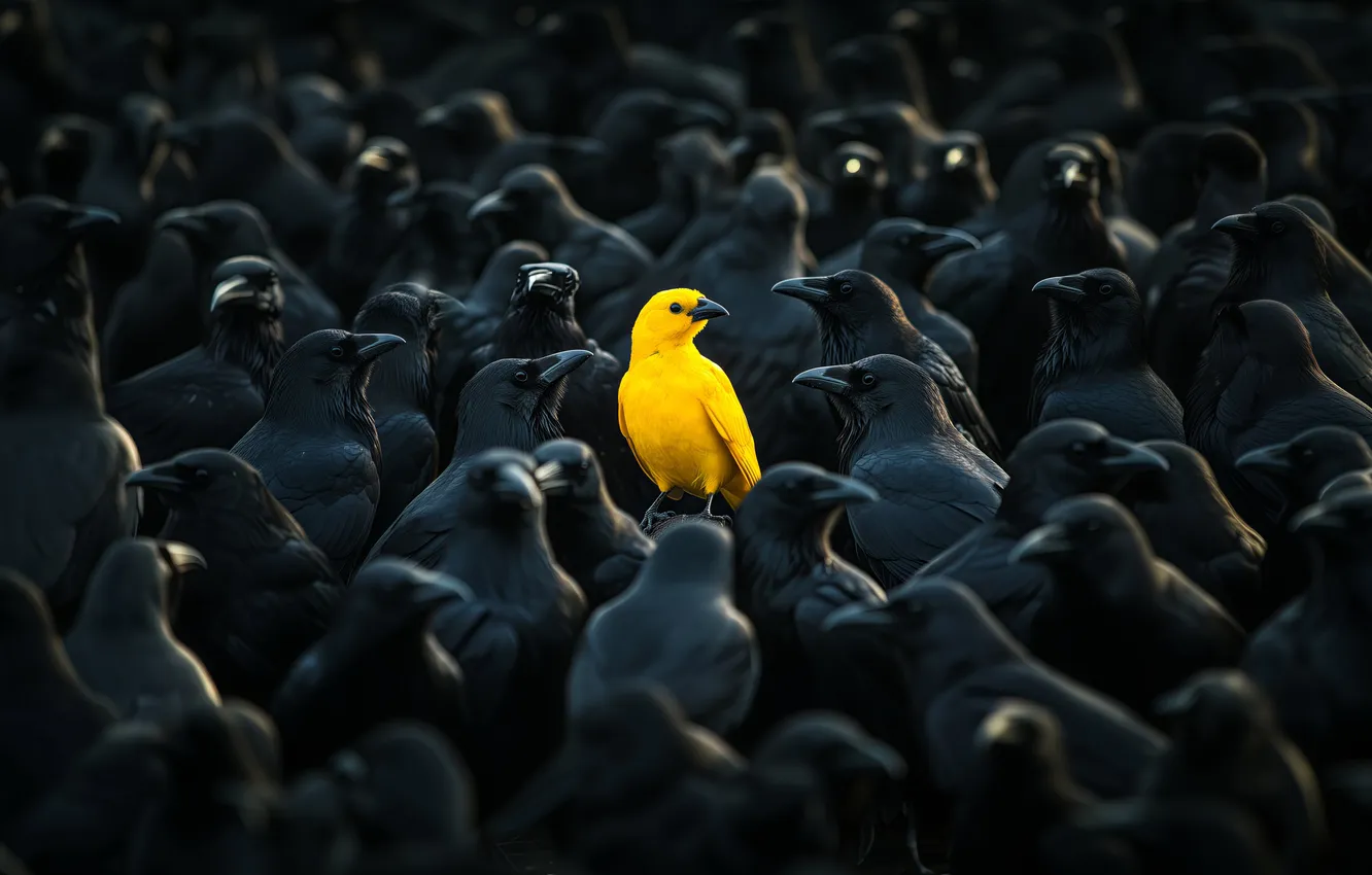 Photo wallpaper yellow, Ravens, CANARY, among