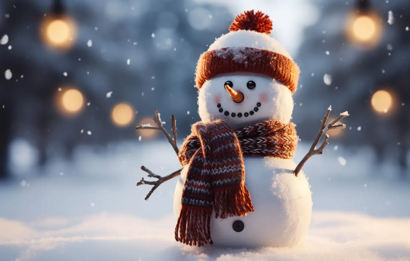 Photo wallpaper winter, snow, decoration, new year, Christmas, snowman, Christmas, winter