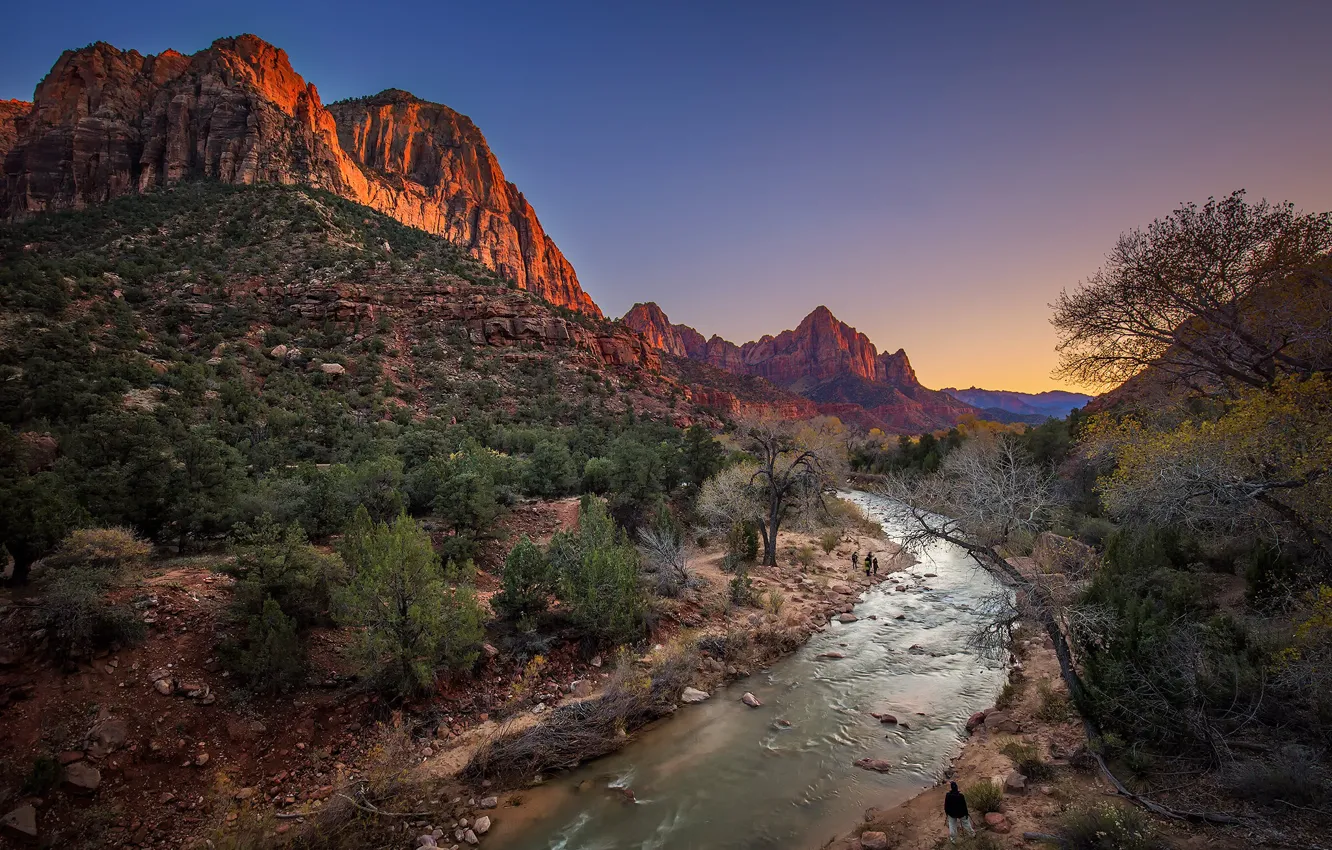 Photo wallpaper mountains, river, rocks, Utah, USA, Zion National Park, Zion national Park