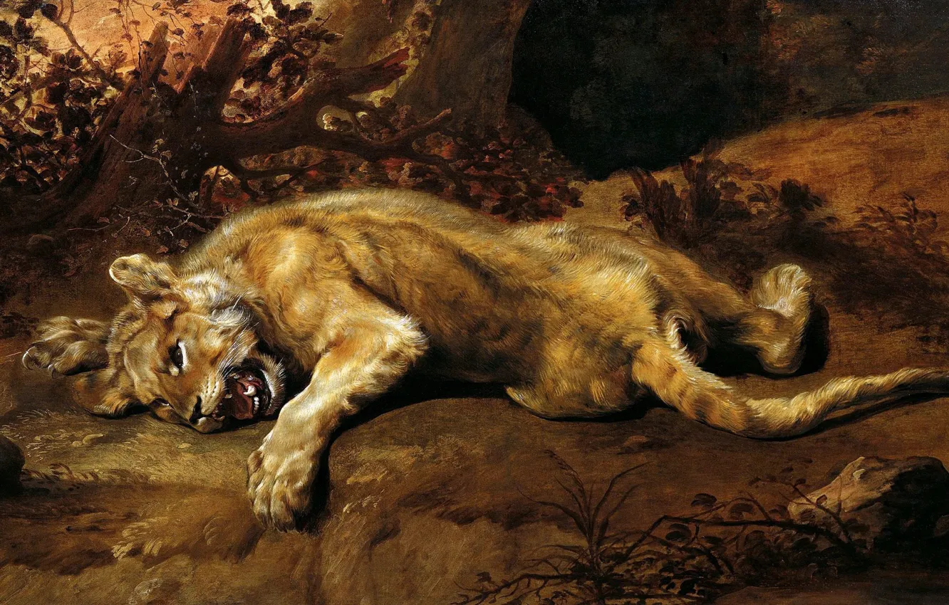 Photo wallpaper cat, predator, claws, fangs, painting, Art, the Golden age