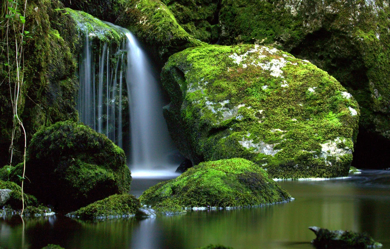 Photo wallpaper river, stones, waterfall, moss, Ireland, Cladagh River