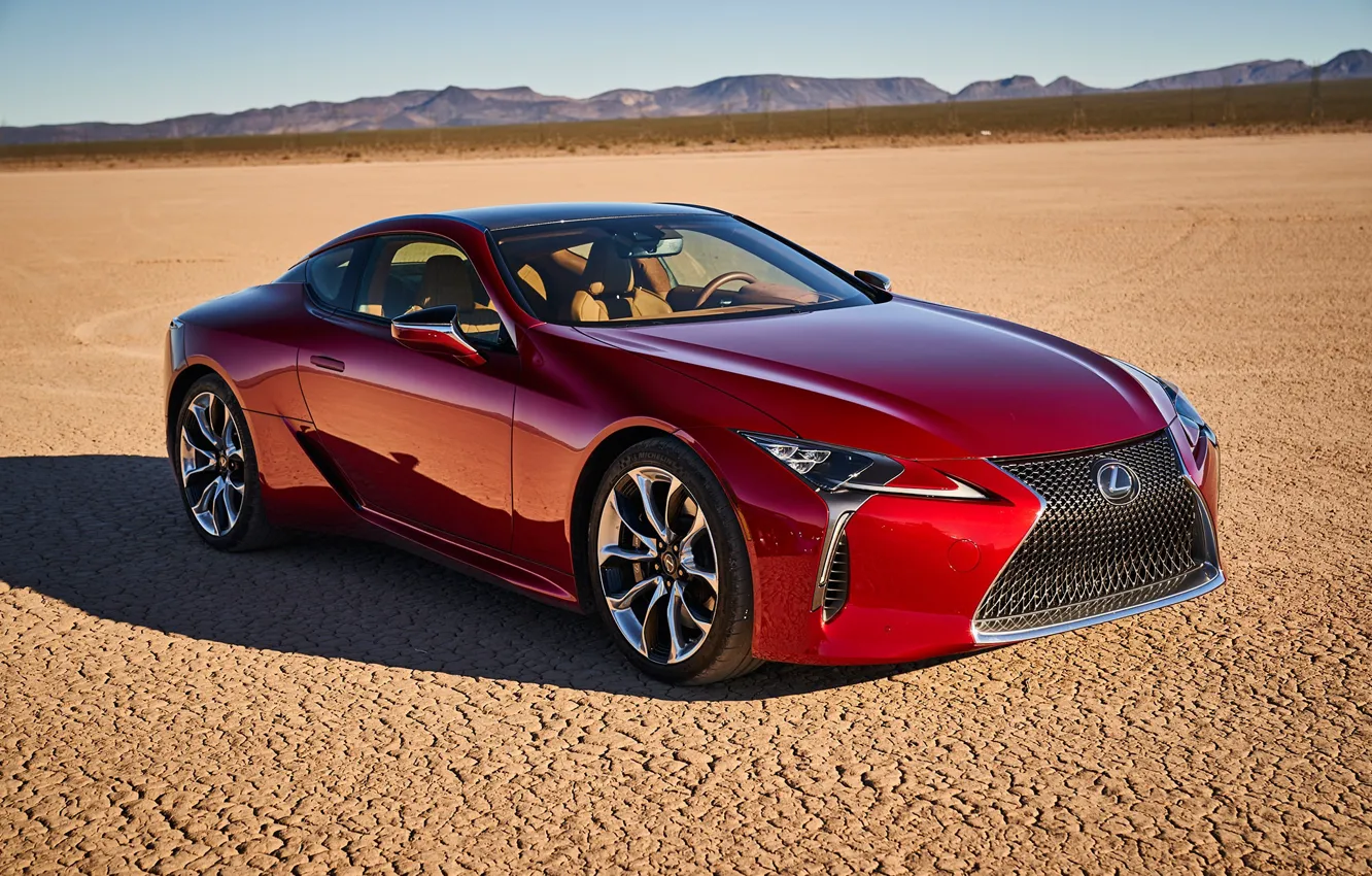 Photo wallpaper car, machine, desert, Lexus, red, car, Lexus LC 500