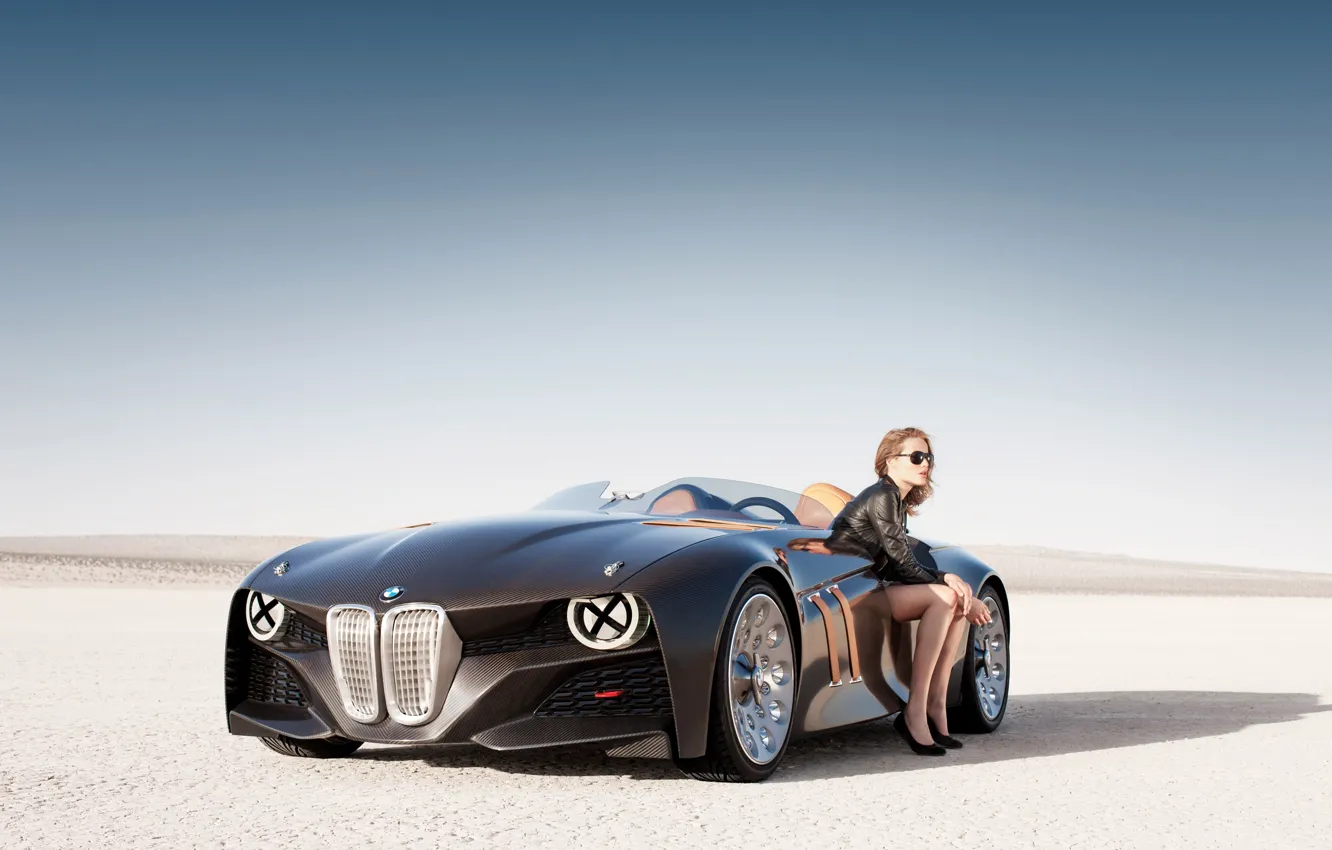 Photo wallpaper Concept, BMW, BACKGROUND, BLONDE, SITTING, Sports CAR, PLAIN, DRIVES