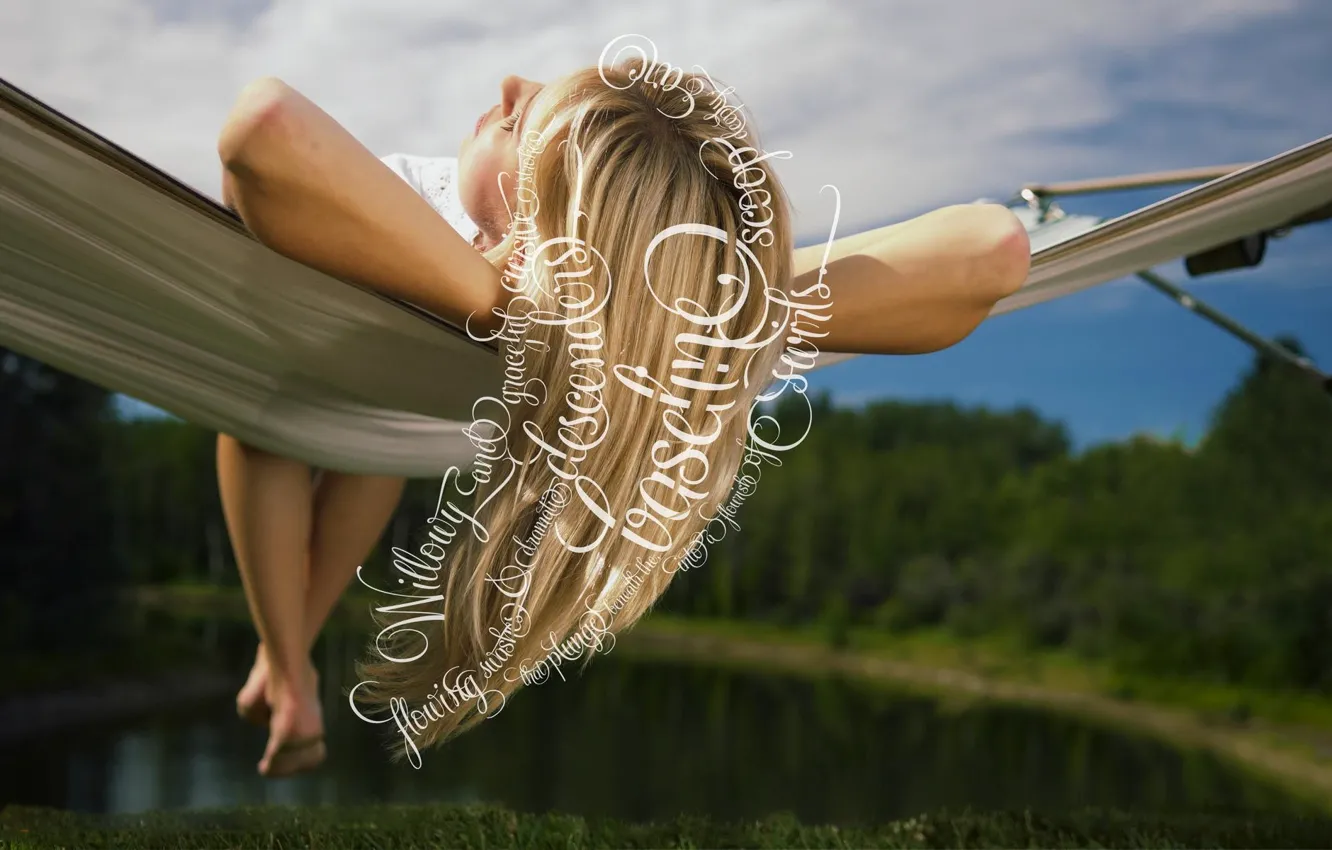 Photo wallpaper nature, blonde, hammock, dreams