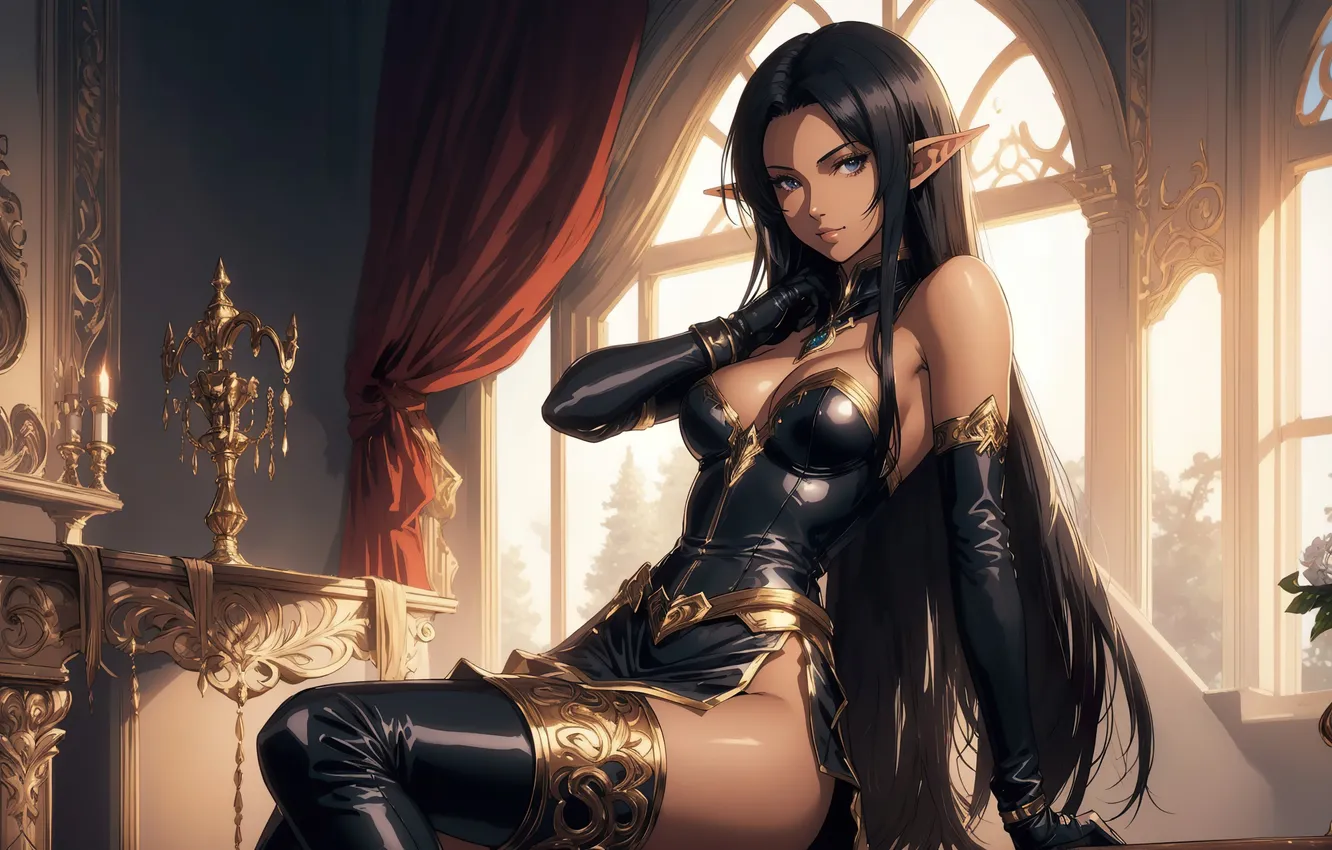 Photo wallpaper girl, fantasy, anime, art, painting, elf, digital art, fantasy art