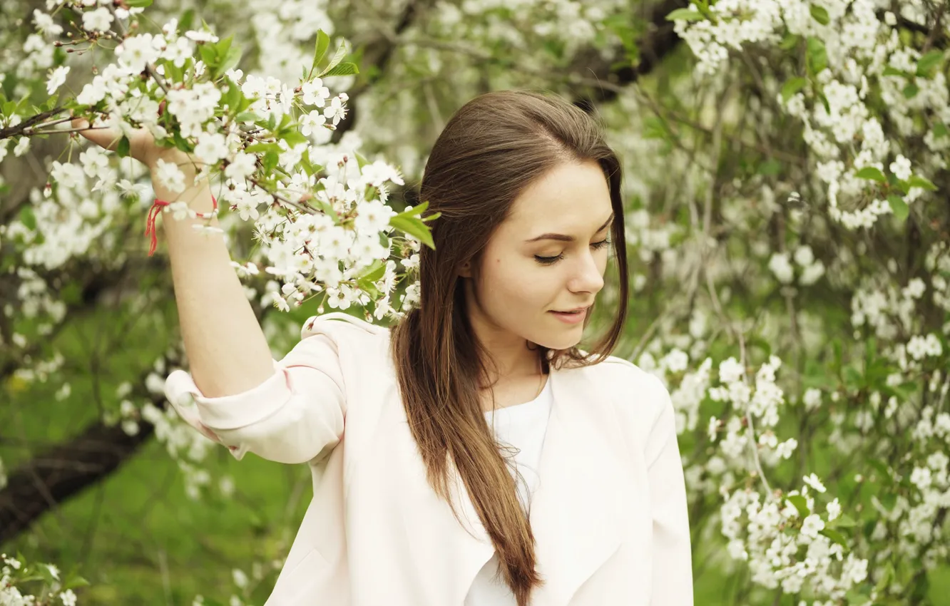 Photo wallpaper hair, model, Nastya, cutie, face, flowering