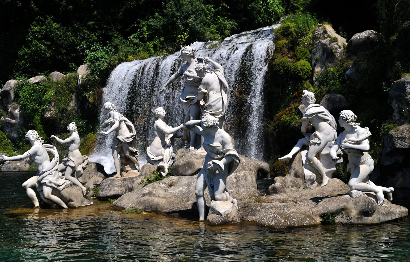 Photo wallpaper Park, Italy, cascade, fountains, Royal Palace, Caserta