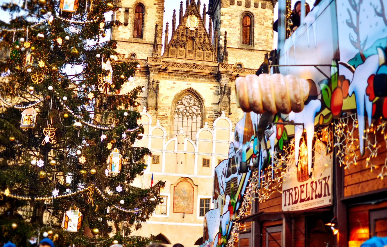 Photo wallpaper city, the city, new year, Christmas, Prague, Czech Republic, area, Christmas