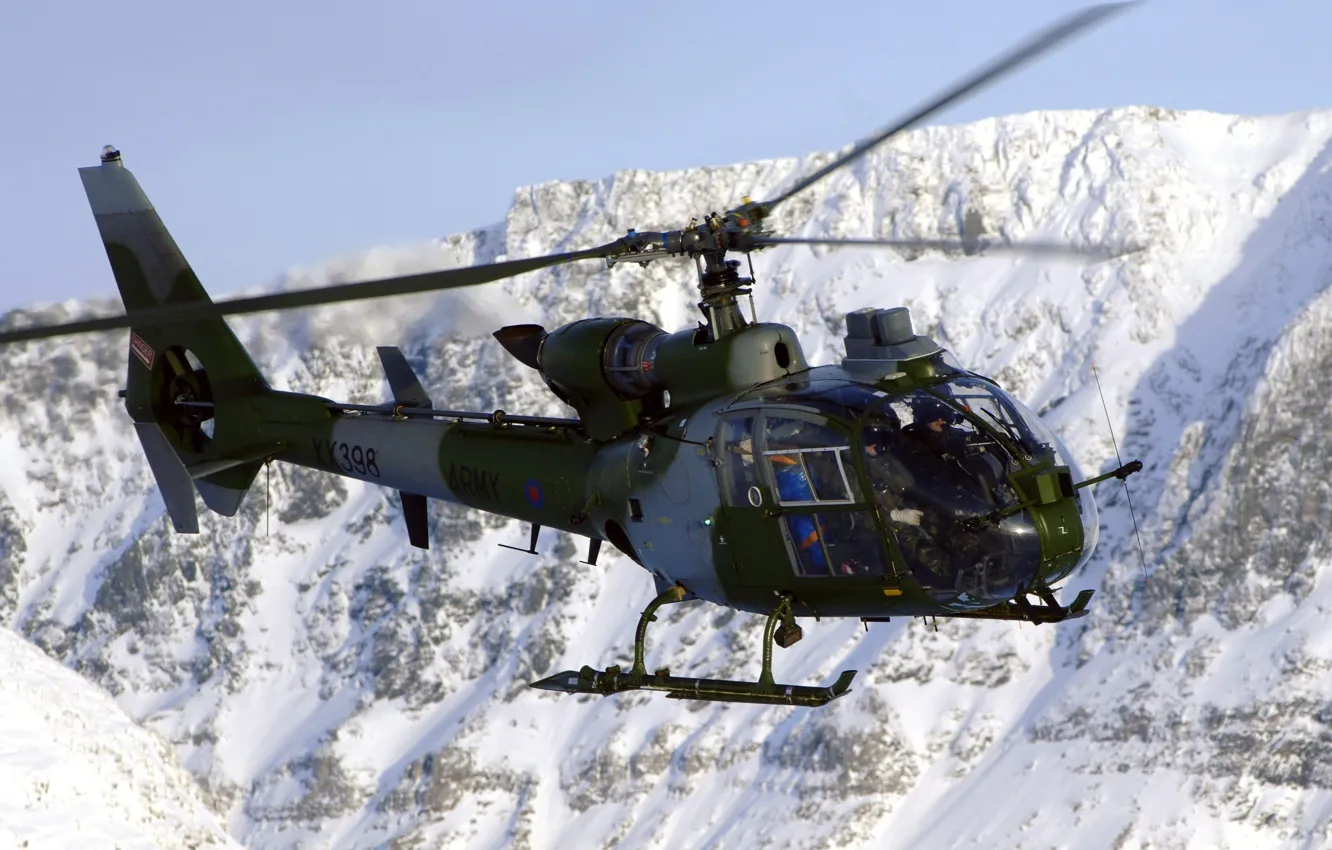 Photo wallpaper snow, helicopter, montain, France Air Force, Sud-Aviation Gazelle, SA 341, France Army