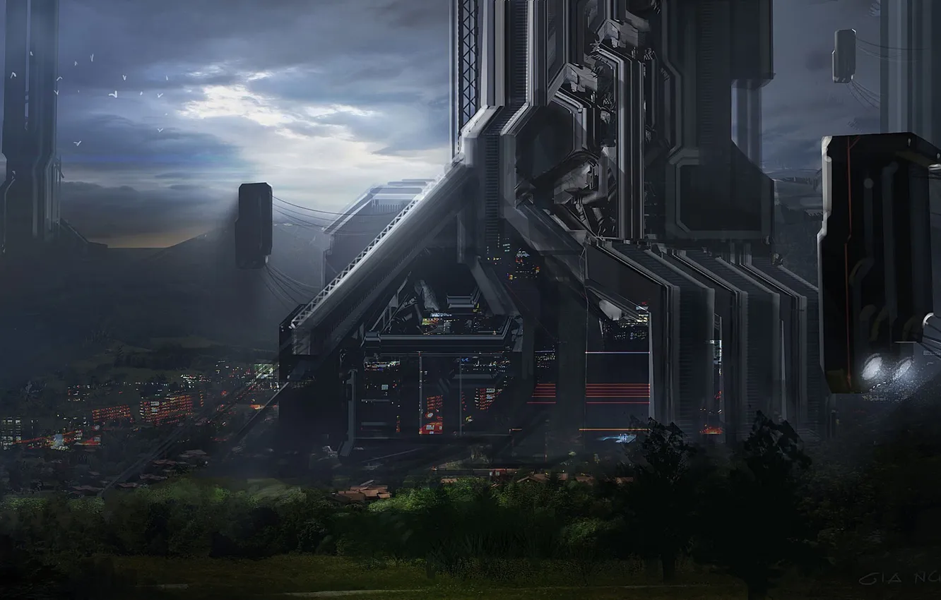 Photo wallpaper the city, future, wire, tower, construction, art, Gia Nguyen Hoang