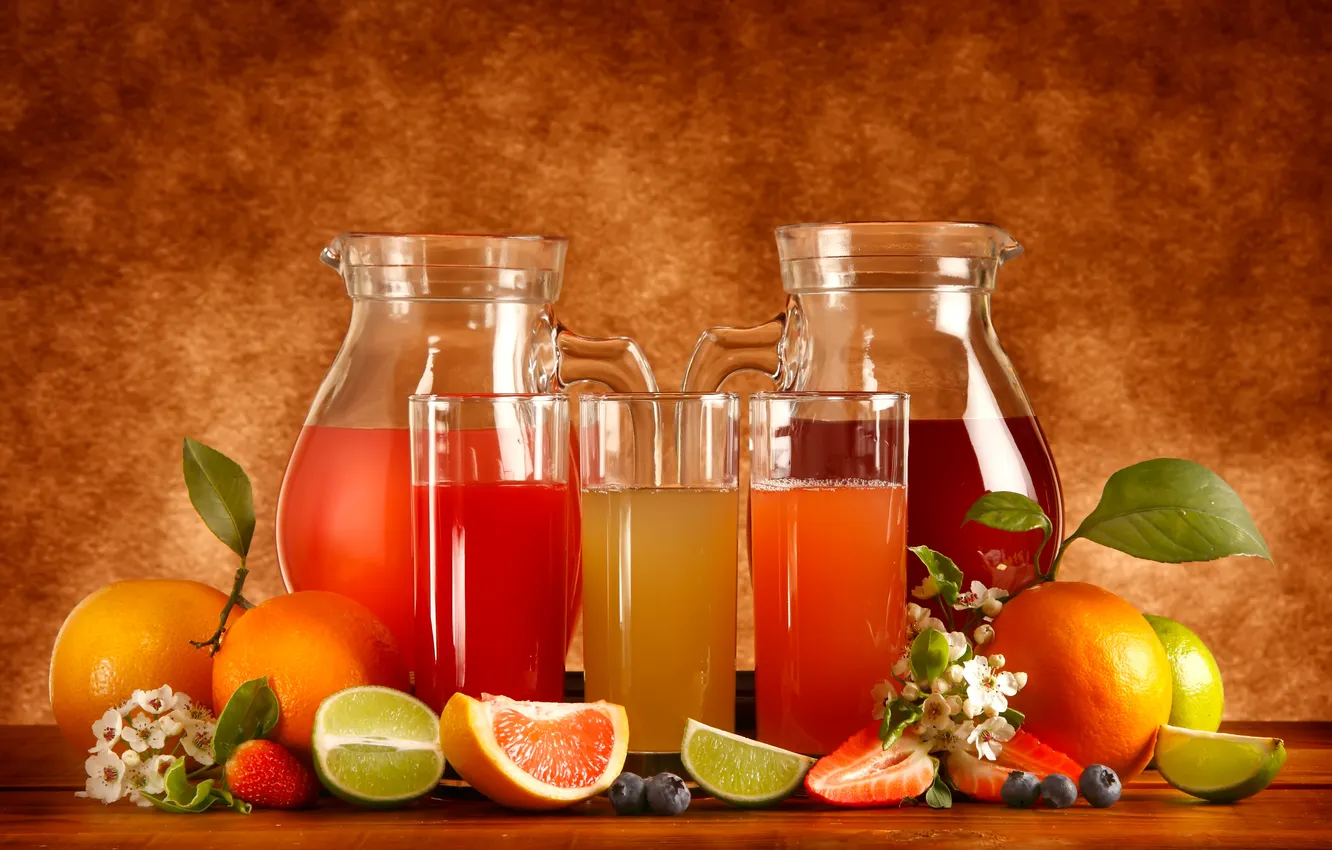 Photo wallpaper berries, citrus, flowers, fruit juice