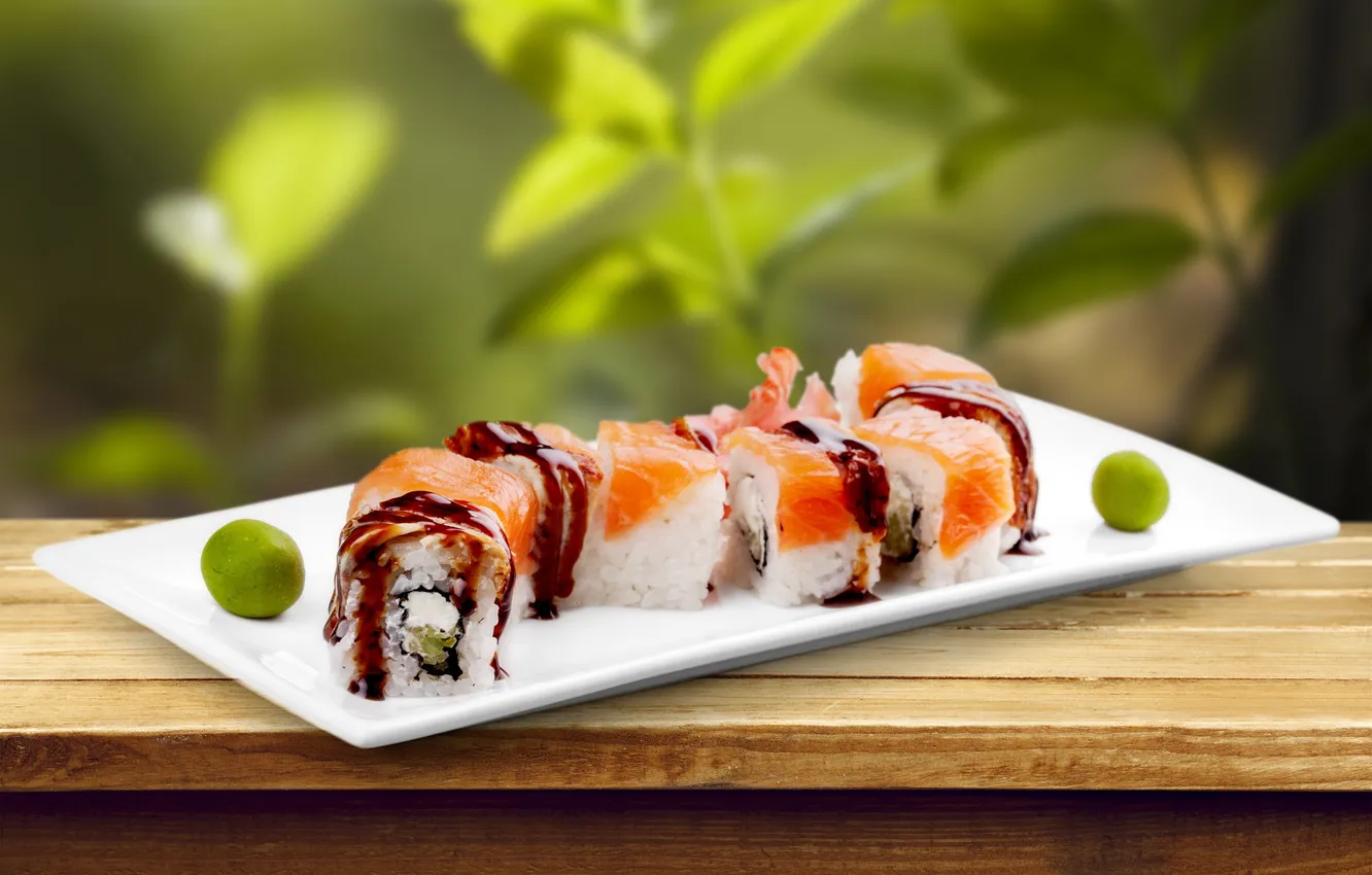 Photo wallpaper sushi, sushi, rolls, japanese, seafood