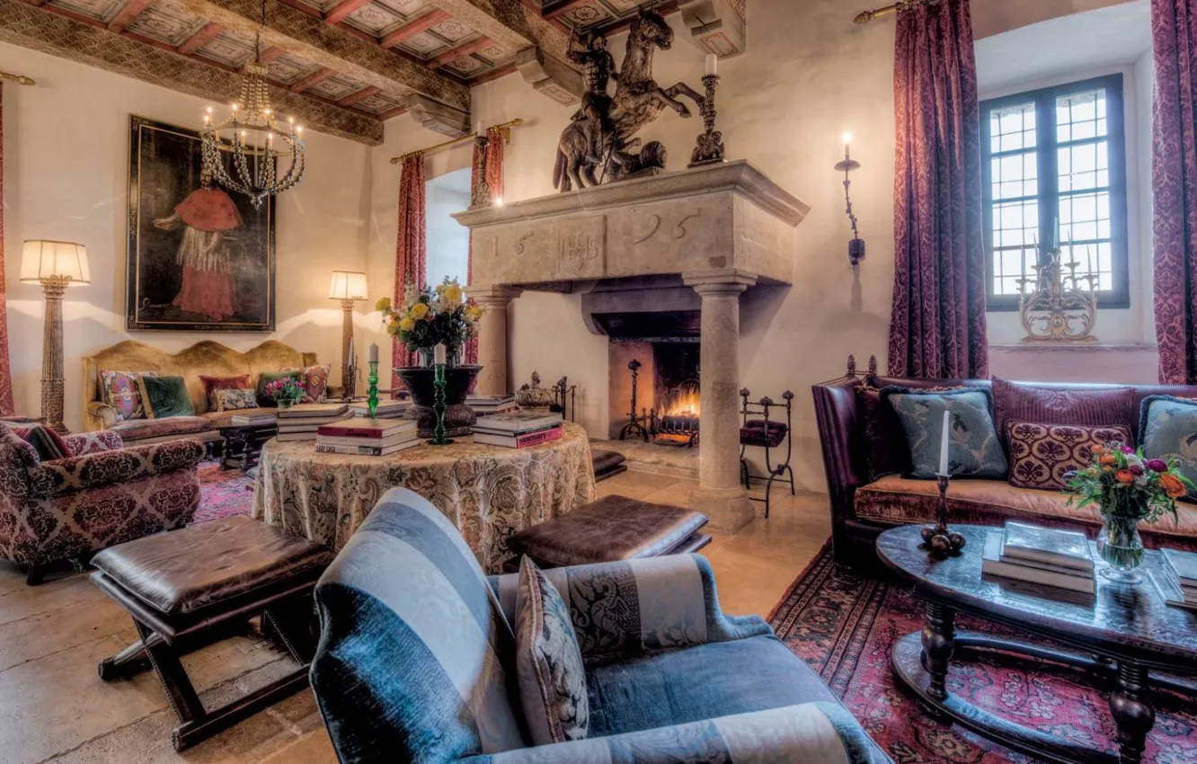 Photo wallpaper design, style, castle, interior, picture, Italy, fireplace, Italy