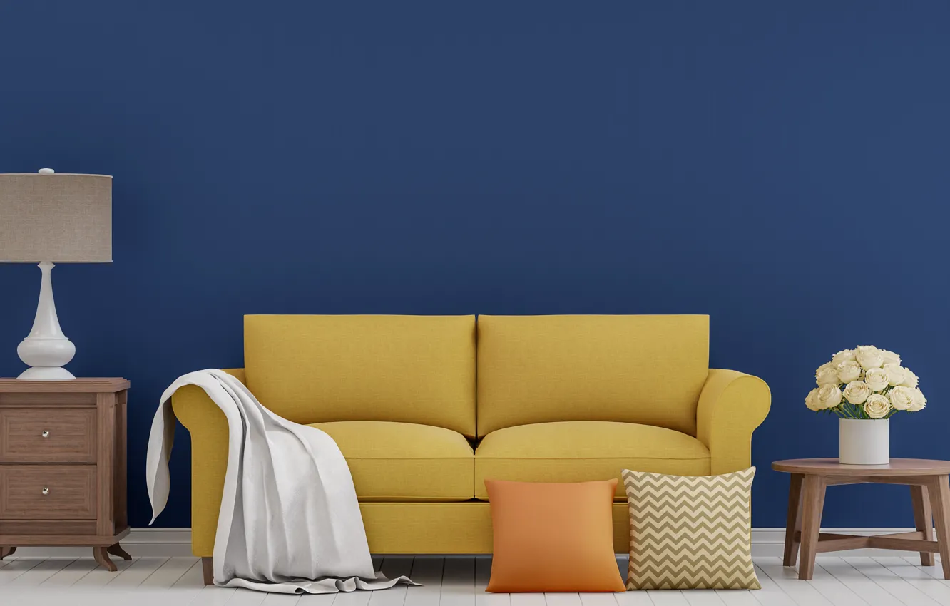 Photo wallpaper flowers, design, style, lamp, interior, living room, colors, The combination of colors