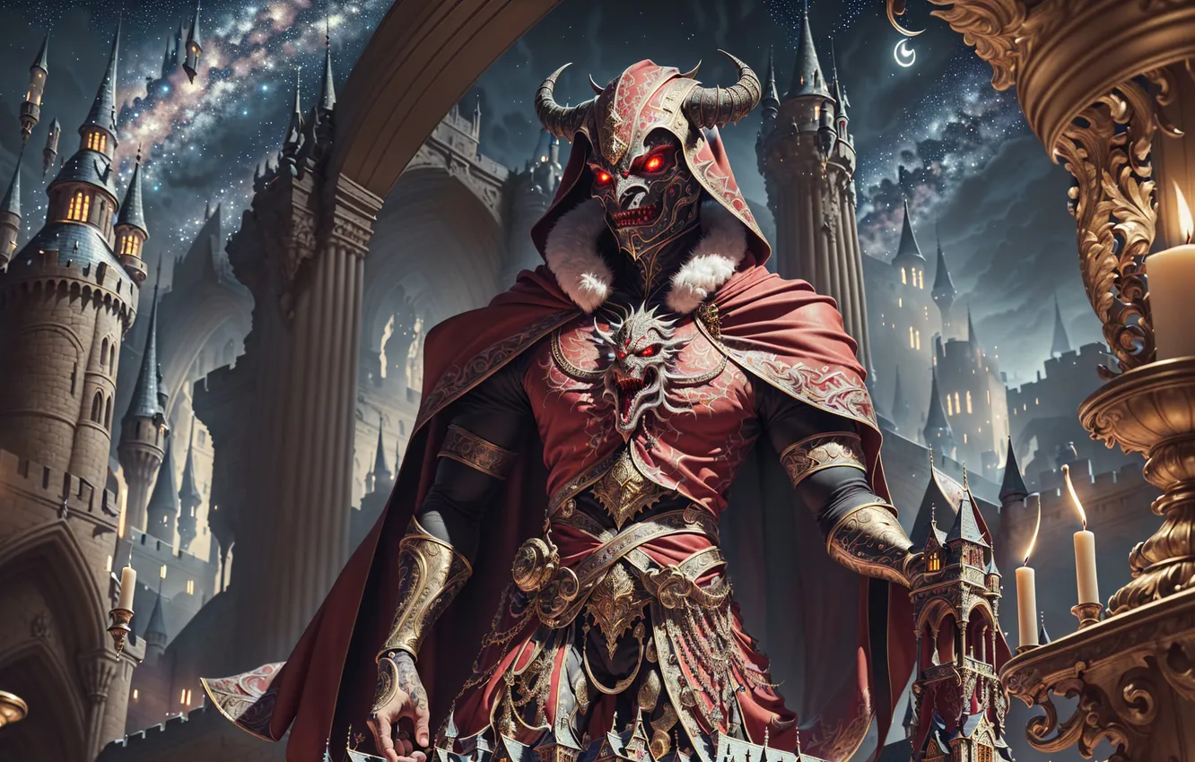 Photo wallpaper armor, the demon, mask, fantasy, cloak