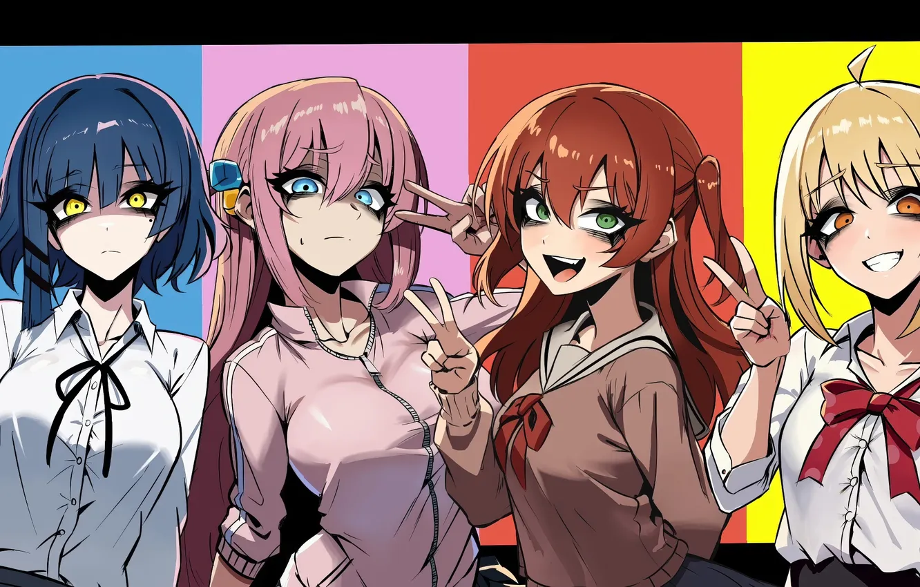 Photo wallpaper girl, art, look, Nagainegi, V sigh