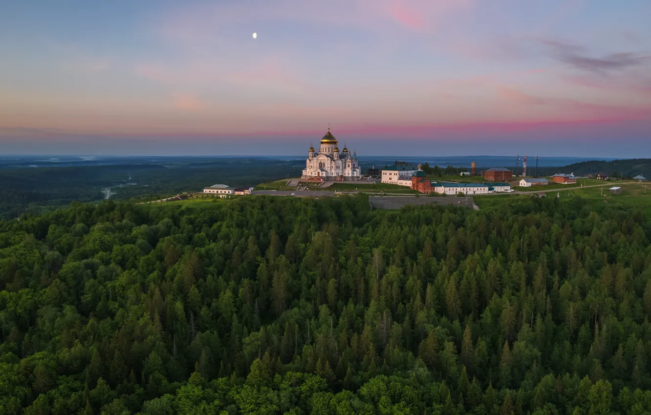 Photo wallpaper forest, landscape, nature, dawn, morning, temple, Perm Krai, White mountain