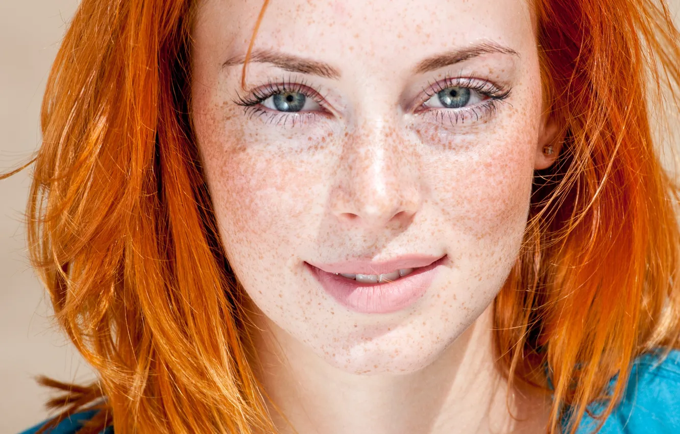 Photo wallpaper blue eyes, beauty, look, Redhead, freckles