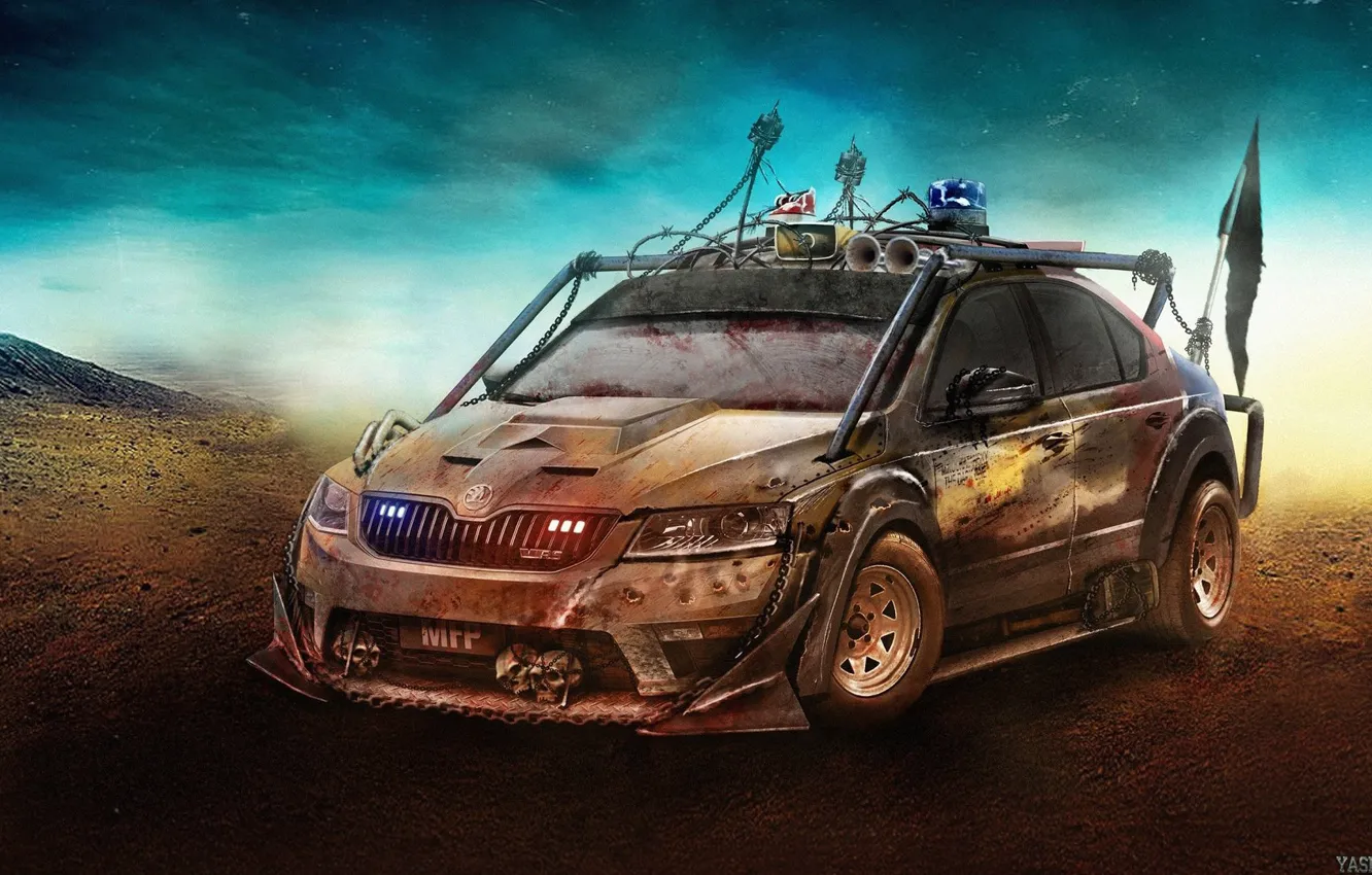 Photo wallpaper car, machine, auto, rendering, background, Apocalypse, figure, art