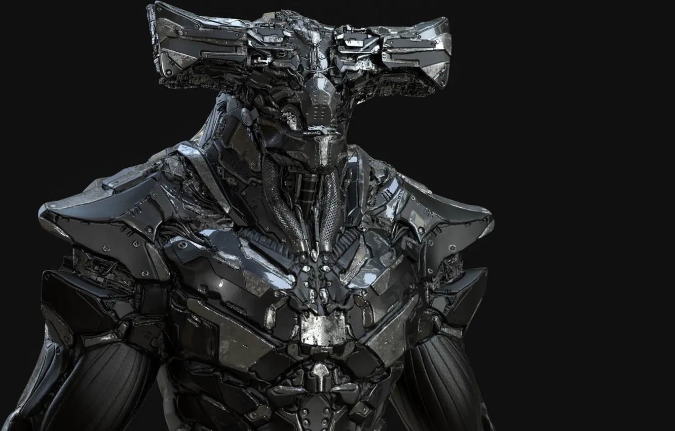 Photo wallpaper steel, monster, armor, black background, monster, armor, 3D graphics, black background