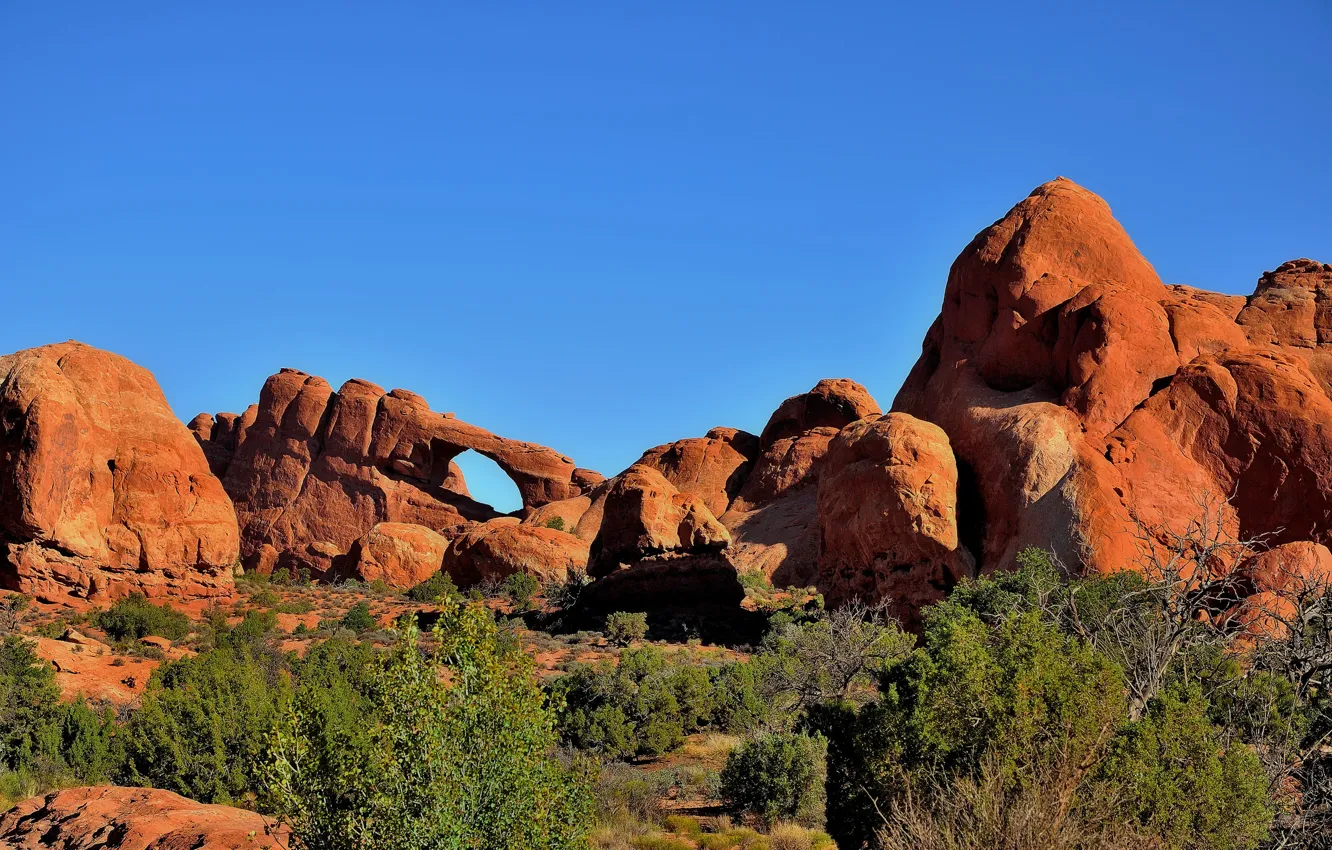 Photo wallpaper the sky, rocks, Utah, stones, USA, Arches National Park