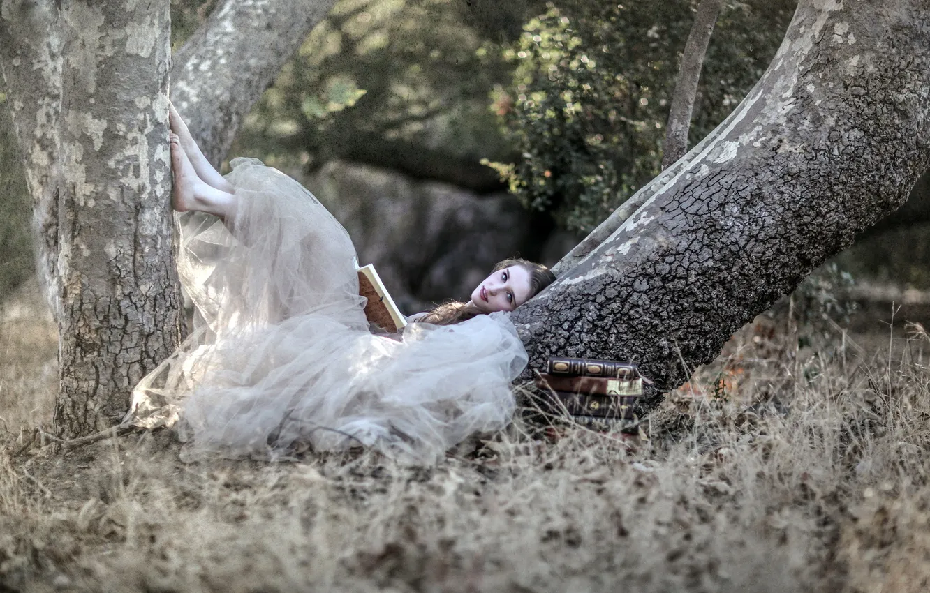 Photo wallpaper girl, nature, mood, book