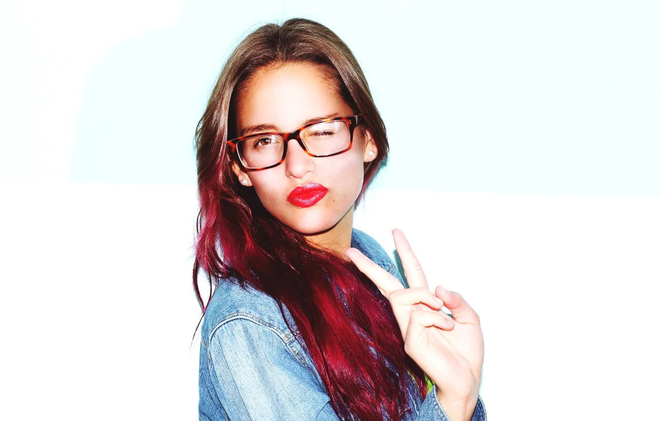 Photo wallpaper girl, hair, lipstick, glasses