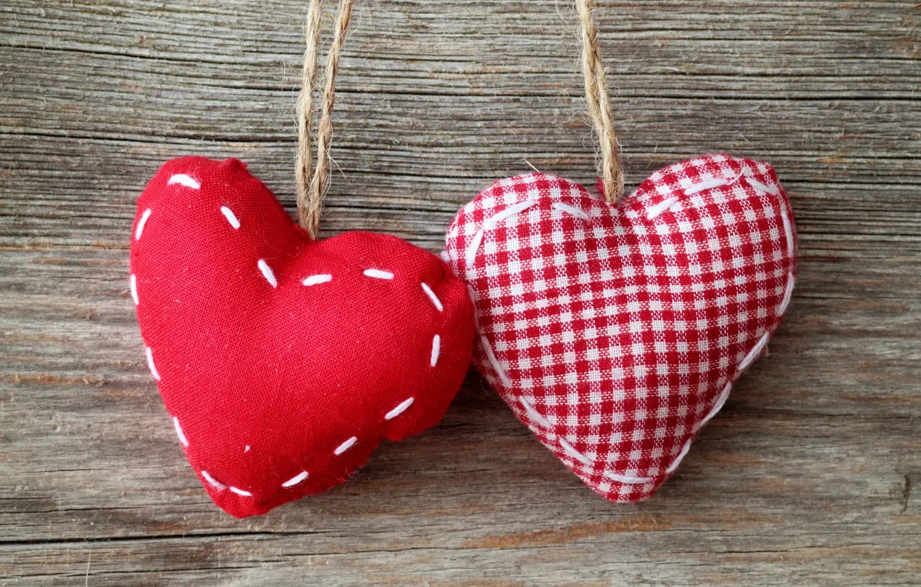 Photo wallpaper red, heart, hearts, fabric, pads