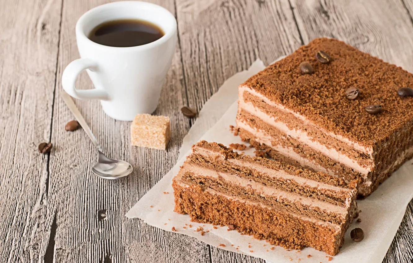 Photo wallpaper coffee, cake, cream, dessert