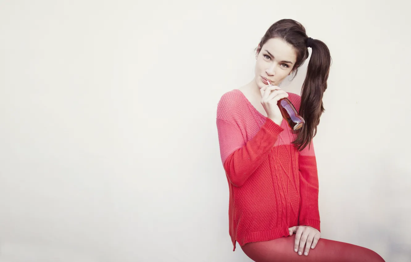 Photo wallpaper girl, bottle, drink, tube