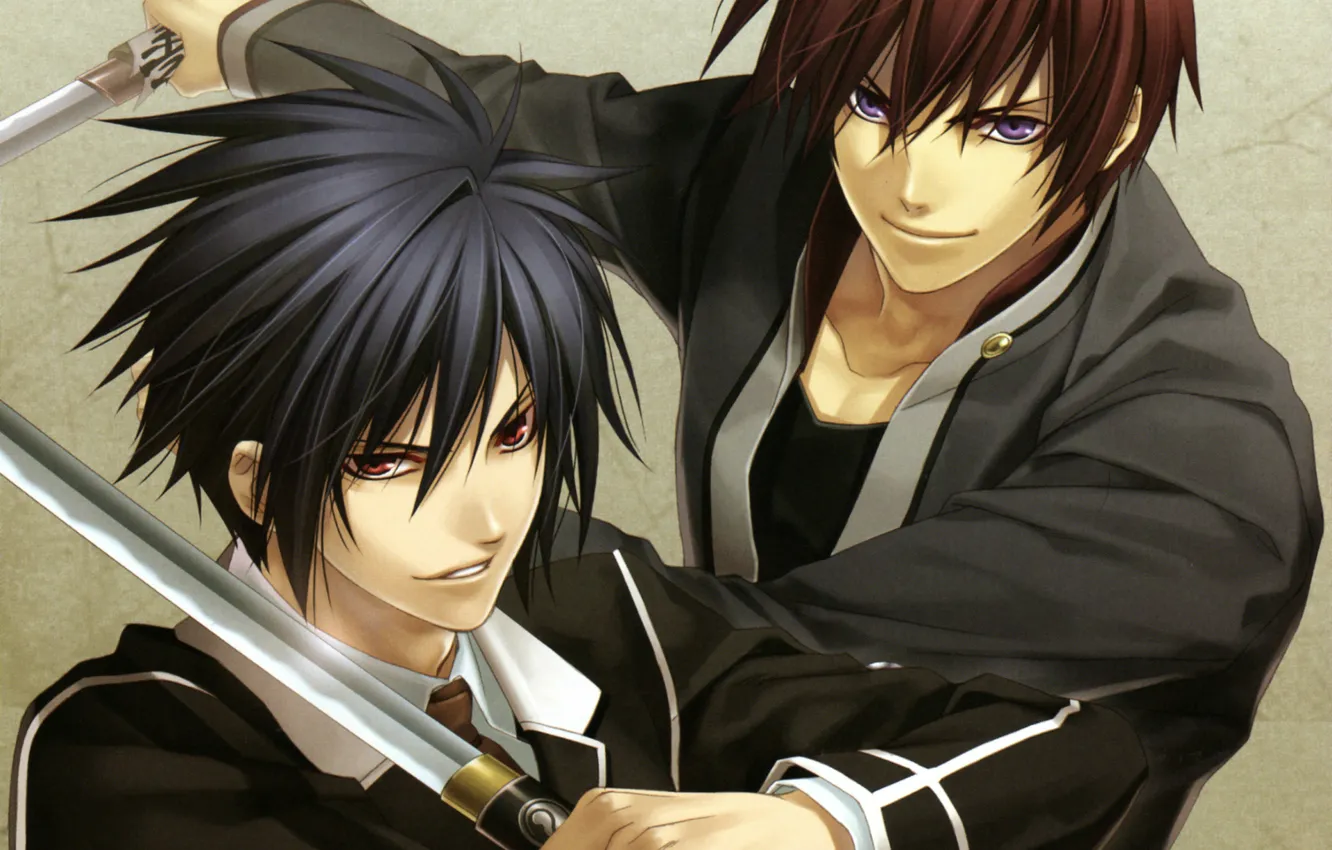 Photo wallpaper katana, the demon, school uniform, two guys, Hiiro no Kakera, Takuma Onizaki, mahiro atori, Crimson …