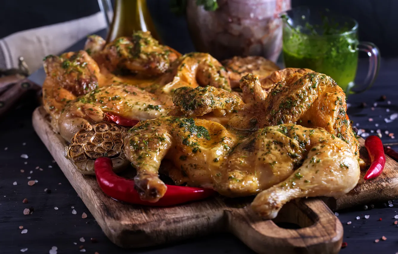 Photo wallpaper chicken, meat, pepper, spices