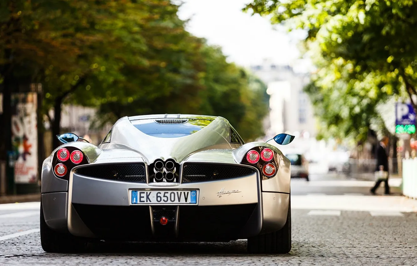 Photo wallpaper silver, supercar, Pagani, on the street, back, To huayr