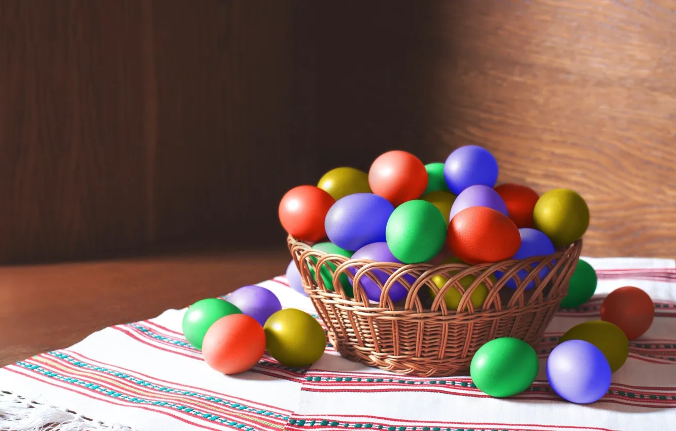 Photo wallpaper holiday, eggs, Easter, basket, Easter, eggs, towels