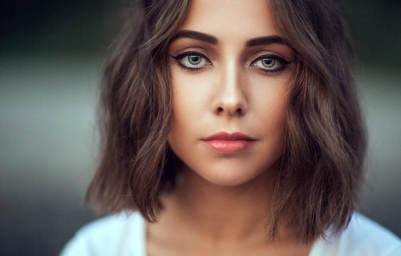 Photo wallpaper look, close-up, portrait, makeup, hairstyle, brown hair, beauty, Lana