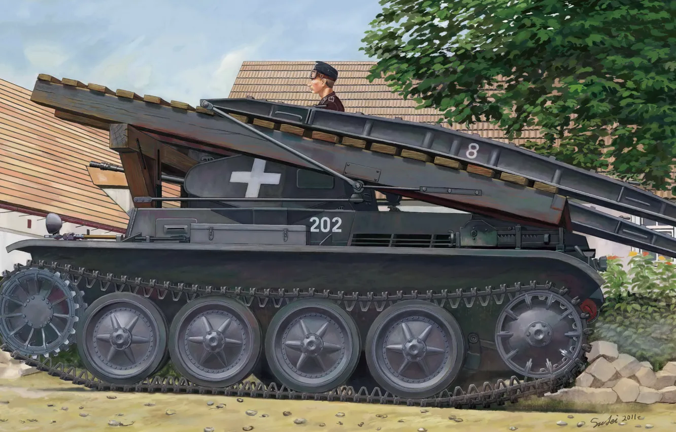 Photo wallpaper Germany, tank, easy, Pz.II, Bridge - laying machine