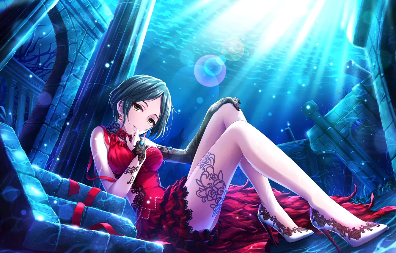 Photo wallpaper water, girl, ruins, under water, anime, art, idolmaster, tagme